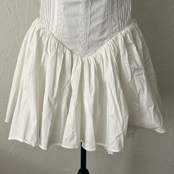 NWT white mini coquette corset lace up lace puff waist brassiere top w bow dress - Picture 3 of 8
